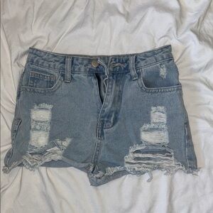 SHEIN Distressed Denim Shorts - Light Blue